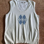 Lady Hagen  White Sweater Vest L Argyle Diamond Knit Sleeveless Pullover Cotton Photo 0