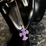 14K Gold Lavender Jade & Amethyst Cross Pendant Necklace Photo 10
