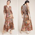 Farm Rio  Anthropologie Valentina Brown Floral V Neck Midi Maxi Dress Small Photo 1