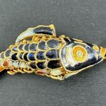 Chinese 2" Cloisonne Black Enamel Gold Fill Articulated Koi Fish Pendant Charm Photo 2