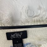 Just Polly Women's Size Large‎ Cream Butterfly Fringe Distressed Cropped Sweater Blue Photo 4