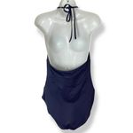 J.Crew  Swimsuit One Piece Scalloped Neckline Deep V-Neck Size 10 Navy Blue‎ Photo 3