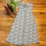 AUW Womens Large Black Yellow Floral Retro Tie Front Smocked Midi Dress Spring Photo 0