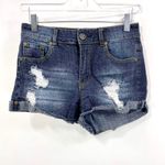 Indigo Rein Blue Dark Wash Distressed Denim Shorts Photo 7