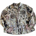 Chico's Sz 4- XL Blouse Floral Art To Wear Button Up Career Closet Staple MINT Photo 15