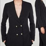 ZARA  Pinstripe Blazer Black Double Breasted Gold Buttons Tailored Old Money Photo 0