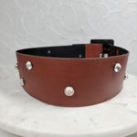 Vintage Yves Saint Laurent Wide Belt S Brown Leather Buckle Rhinestone Rivets Photo 2