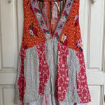 Free People Tank Top Babydoll Orange Pink Mixed Floral V-Neck Boho Size Small Photo 0
