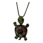 Turtle Necklace Rhinestone Green Brown‎ Black Chain Pendant Movement Jewelry Photo 1