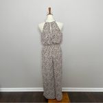 She & Sky Jumpsuit Animal Print Wide Leg High Neck Halter Black Taupe Cream Photo 5