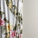 Vintage 80s Two Palms Tropical Floral Print Ruffle Hem Sleeveless Midi Dress, L White Size L Photo 3