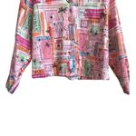 New Direction Women Cotton Top L Multicolor Artsy Novelty Travel Print Jacket Photo 3