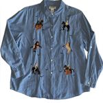 Bechamel Embroidered Cowboy Denim Buttondown Top Size XL Blue Photo 0