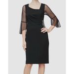 Alex Evenings  Women's Black Illusion-Sleeve Beaded-Trim Dress Size 12 Photo 1