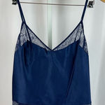 Victoria's Secret Medium Satin Lace V Neck Navy Blue Crop Tank Top Lingerie Photo 0