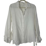 Lou & grey  Ivory Linen Blend Side Tie Button Down Shirt Small Vacation Resort Photo 0