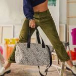 Mali & Lili Weekender Bag Animal Print Travel Bag Straps Black Cream Photo 0