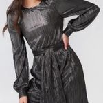 For Love & Lemons  Metallic Gray Steel Belt Tie Mini Dress Size Small Long Sleeve Photo 0