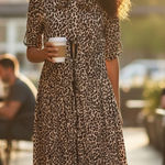 Unique Vintage  Leopard Print Button Front Maxi Dress With Tie Neck Size 1X Photo 0