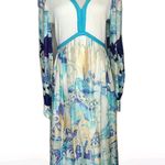 Vtg Future Couture New York Hostess Maxi Dress Asian Garden Scene 60s 70s Blue Photo 0