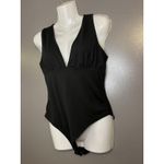 Gaze Bodysuit Womens Medium Black Deep V Neck Sleeveless Stretch Basic One Piece Photo 2