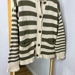 Urban Outfitters BDG Nicky olive green and cream striped cardigan with pockets and collared neck Photo 5