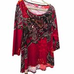 Sunny Leigh Boho Paisley Velvet Velour Top Size Large Red Black Photo 1