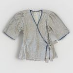 Sundance  Linen Shirt Womens Size Medium Wrap Black White Whipstitch Striped Photo 1