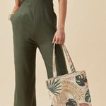 AUDREY PARKS + FRANCESCAS Maisie Puff Sleeve Jumpsuit Women's SIZE MEDIUM linen Green Photo 0