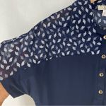 Ivy Ridge Navy Blue Patterned Mesh Neckline Stretch Jersey Knit Dolman Polo Top Photo 3