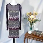 Free People  Chevron Crochet Knit Long Sleeve Mini Dress Boho Festival Sz M💛 Photo 2