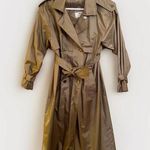 Worthington Essentials Womens 10P Olive Trench Coat Vintage Petite Raincoat Belt Tan Photo 0