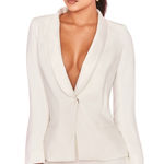 House Of CB White Satin Collar Single Button Tuxedo Blazer Photo 0
