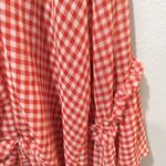 Pleione Large L tie front red checked sheer top ruffled long sleeve womens Photo 2
