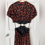 STAUD NEW! Calypso Poppy Cut Out Black Red Midi Floral Print Dress Size L Photo 9