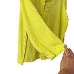 Ellen Tracy 100% Linen Popover Tunic Blouse Top Size XL Neon Yellow Long Sleeve Beach Work Photo 5