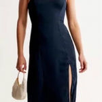 Abercrombie & Fitch ‎ Camille Women Size Small P Blue Satin Side Slit Midi Dress Photo 0