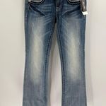 Buckle Miss me Y2K 90s 2000s blue  distress embroidered bootcut jeans 29x33 Long Photo 0