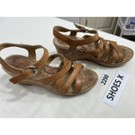 Womans Boc Brown Leather Strappy Open Toe Sling Back Wedge Sandal Size 7 Photo 1
