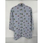 ZARA  Trafaluc Shirt Women XS Blue Striped Button Front Novelty Cactus Print‎ Photo 2