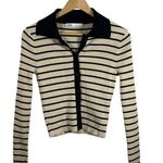 ZARA NWOT Collared Ribbed Striped Button Sweater in Ivory/Black Size M Photo 1