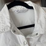 ZARA  denim playsuit romper button up utility short sleeves white cream collar Photo 3