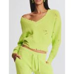 NWT SER.O.YA Syd Sweater Women Size Medium Neon Green Distressed Grunge V Photo 2