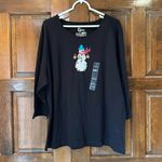Classic Elements NWT  women's 26-28W Shirt black Christmas SNOWMAN 3/4 Sleeve Top Photo 2