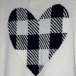 Talbots women’s medium mock neck sweater gingham heart ivory navy blue pullover Photo 2