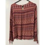 Hem & Thread  Crochet Lace Red 100% Rayon Long Sleeve Top sz L Boho Cottagecore Photo 2