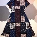 Pink Rose Mock Neck Swing Dress Paisley Boho Print Patchwork Jewel Tones Relaxed Photo 0