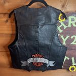Harley Davidson Embroidered Genuine Leather Motorcycle Riding Vest Pocket Snap Black Photo 2
