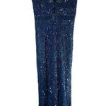 Adrianna Papell Beaded V-Neck Long Gown Deep Blue Special Event Formal Size 0 Photo 1
