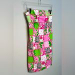 Lilly Pulitzer Strapless Patchwork Squares Pink Green Cotton Poplin Dress Size 2 Photo 2